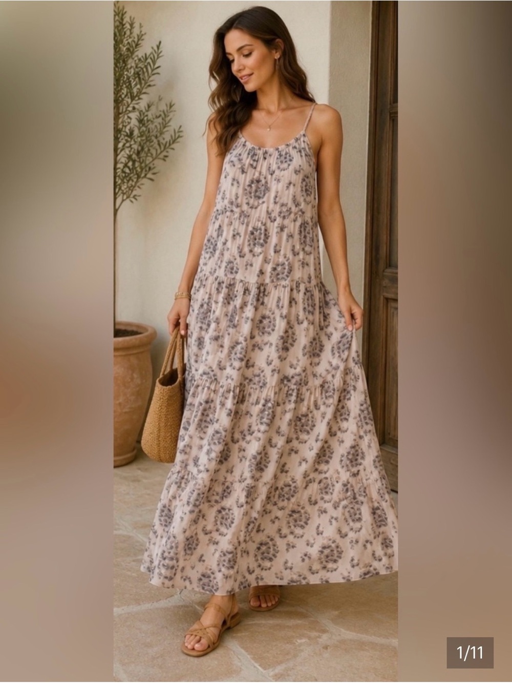Elena Baldi Floral Silk blend Maxi Dress in Blush Pink Made in Italy